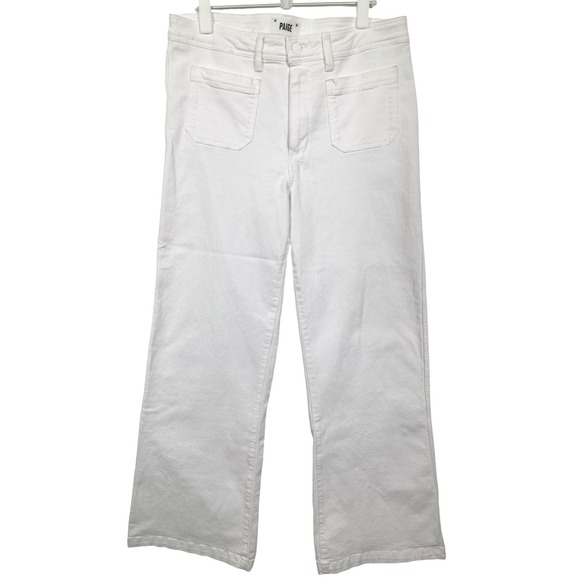 Paige Leenah White Wide Leg Jeans 31 High Rise Sailor Utility Coastal Summer